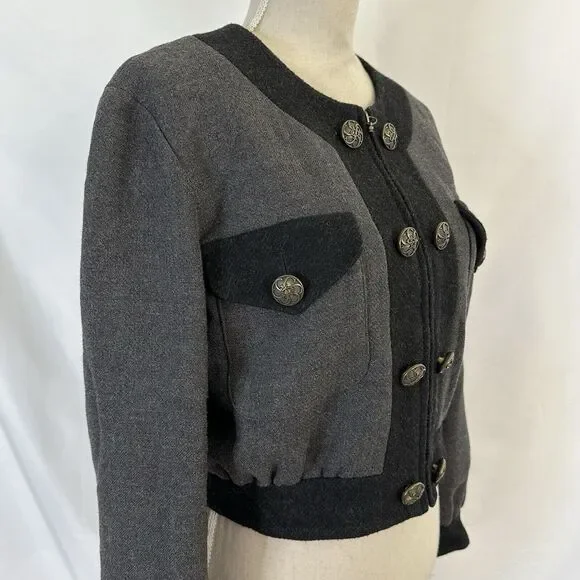 VTG Moschino Cheap and Chic Gray Wool Cropped Jacket Size 10 US Military